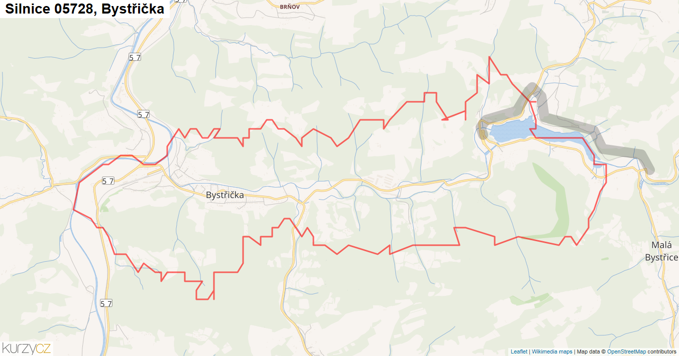 Bystřička, Silnice 05728 - Mapa