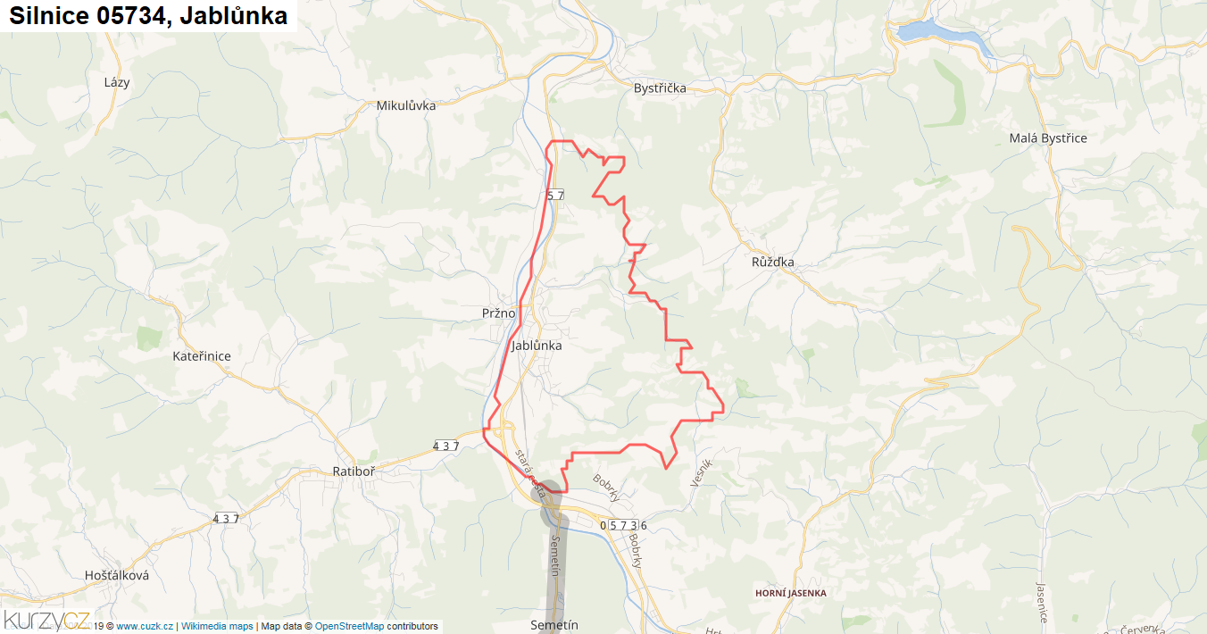 Jablůnka, Silnice 05734 - Mapa