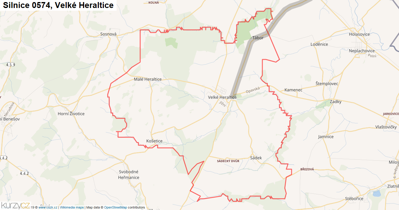 Velké Heraltice, Silnice 0574 - Mapa