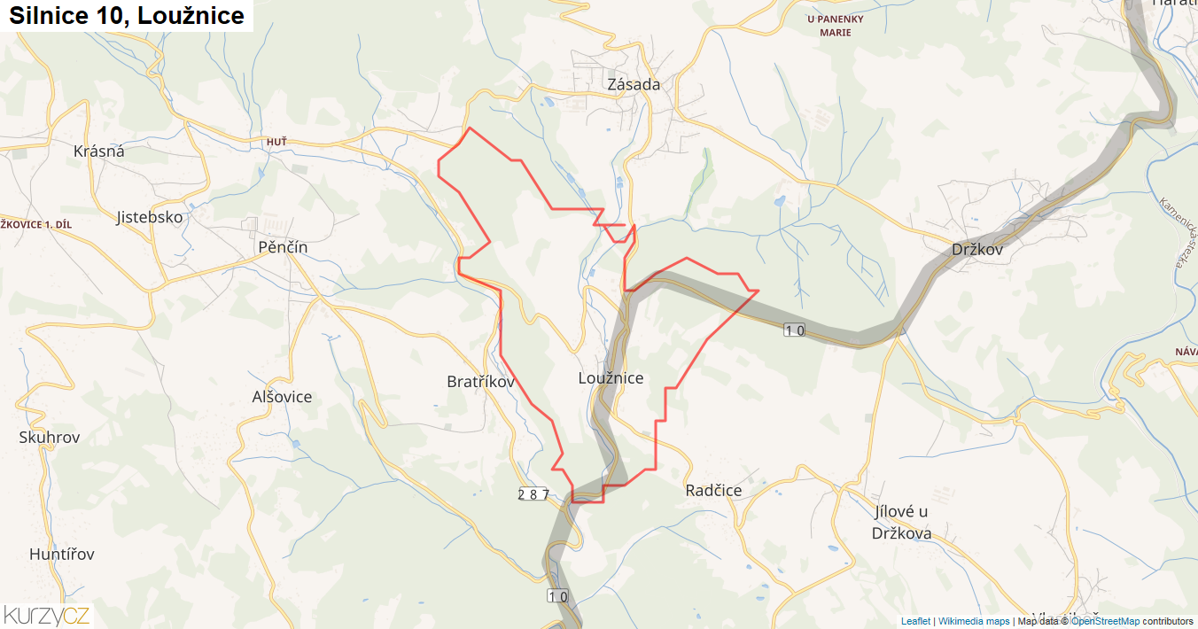 Loužnice, Silnice 10 - Mapa