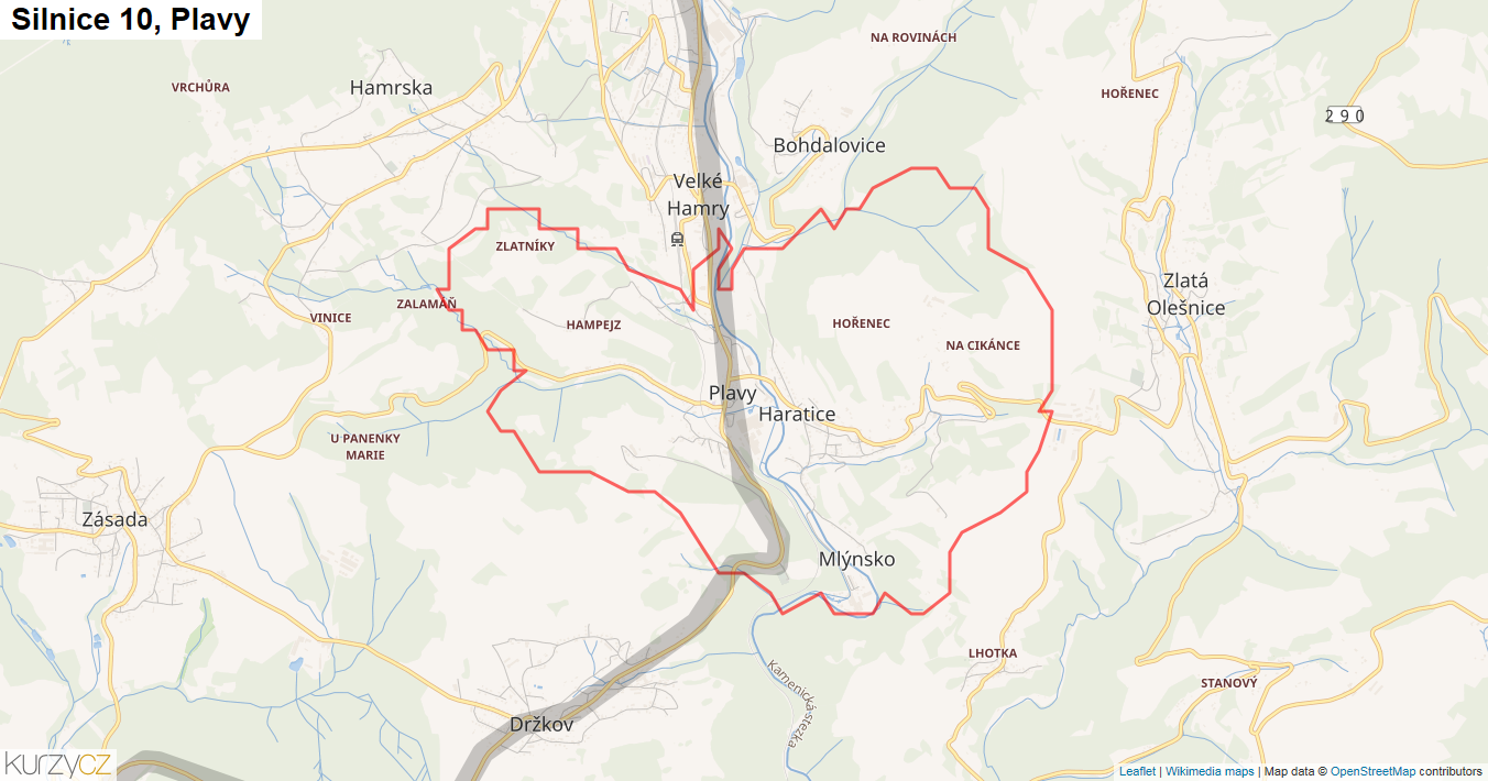 Plavy, Silnice 10 - Mapa