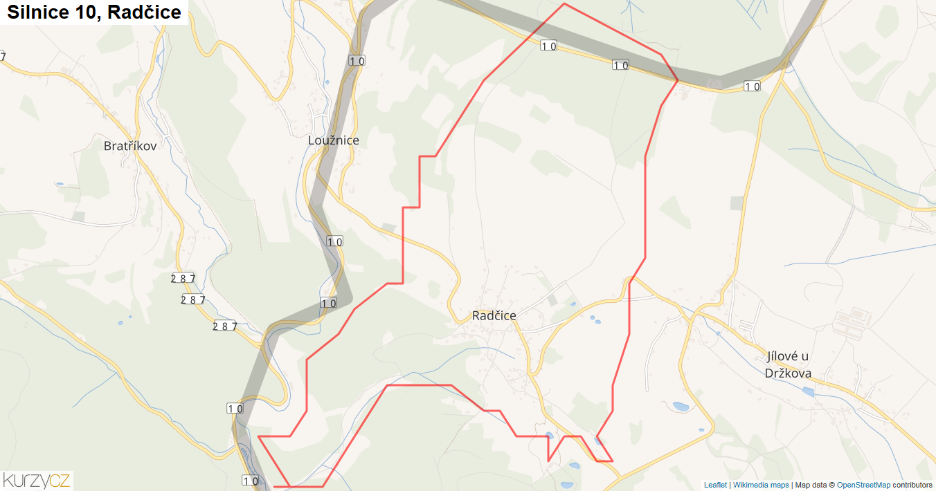 Radčice, Silnice 10 - Mapa