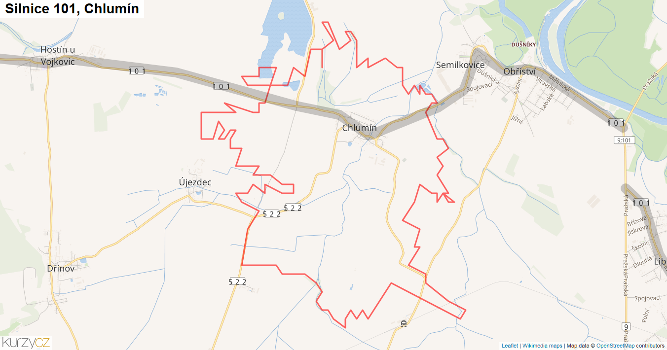 Chlumín, Silnice 101 - Mapa