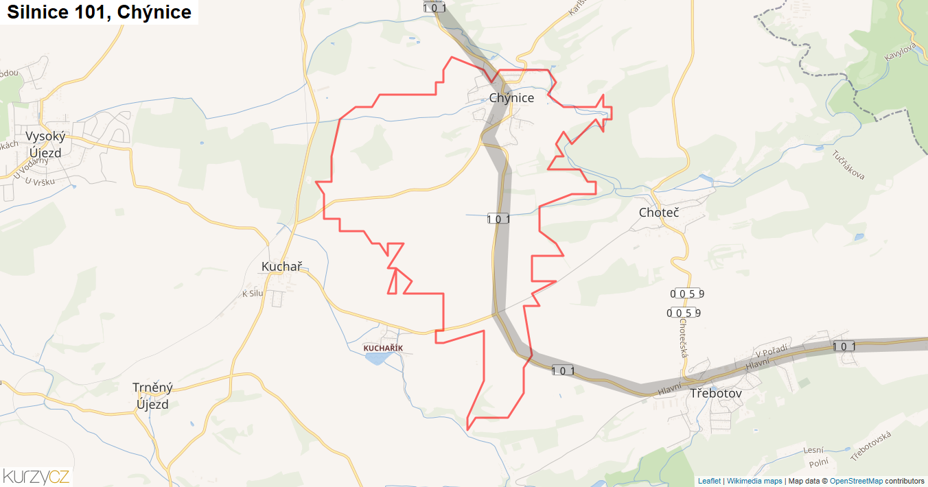 Chýnice, Silnice 101 - Mapa