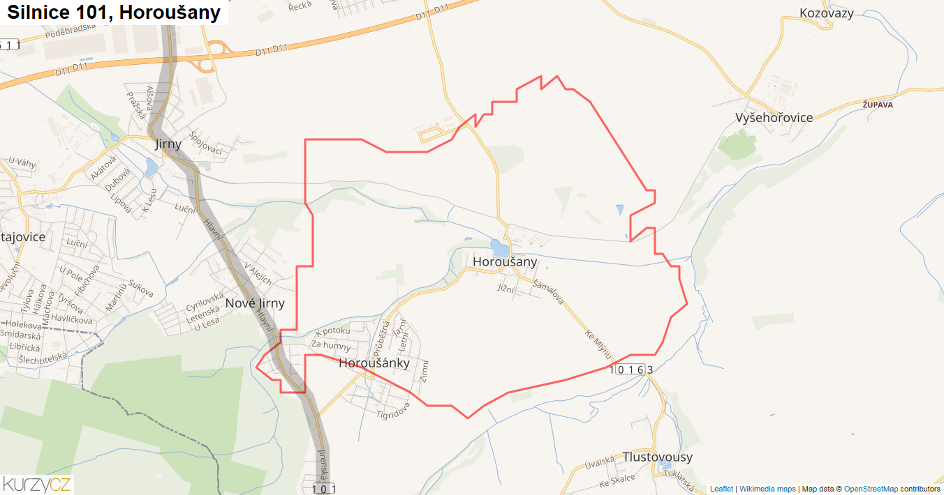 Horoušany, Silnice 101 - Mapa