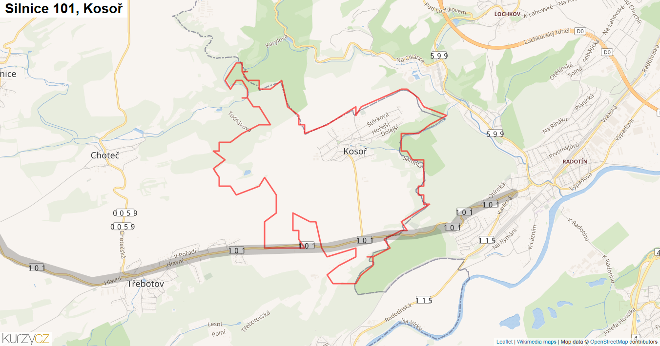 Kosoř, Silnice 101 - Mapa