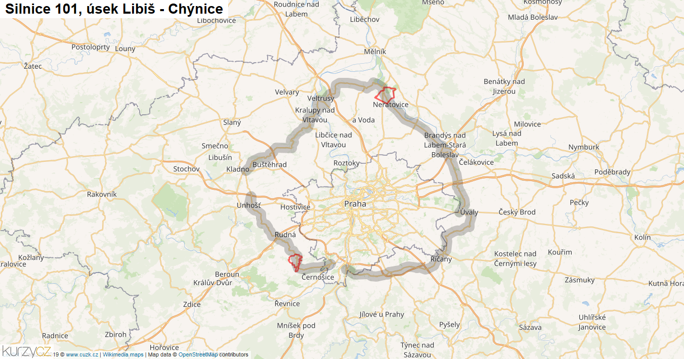Úsek Libiš - Chýnice, Silnice 101 - Mapa