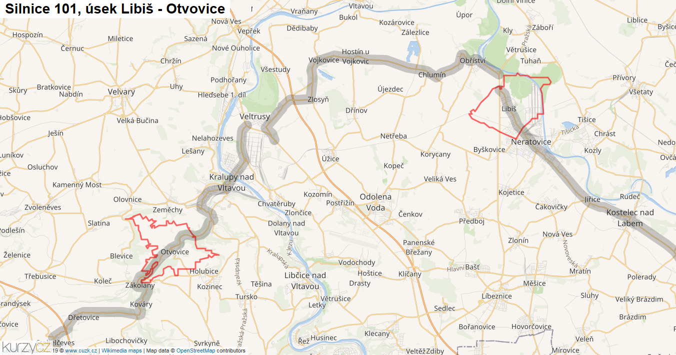 Úsek Libiš - Otvovice, Silnice 101 - Mapa