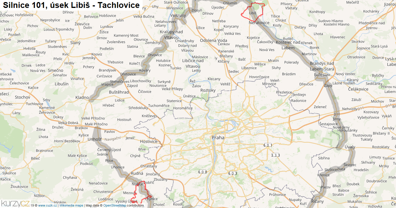 Úsek Libiš - Tachlovice, Silnice 101 - Mapa