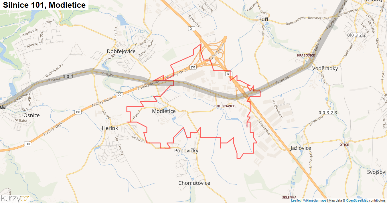 Modletice, Silnice 101 - Mapa