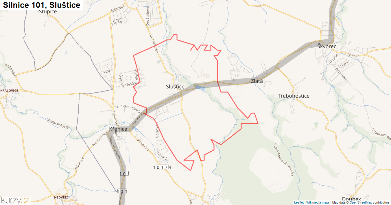 Sluštice, Silnice 101 - Mapa
