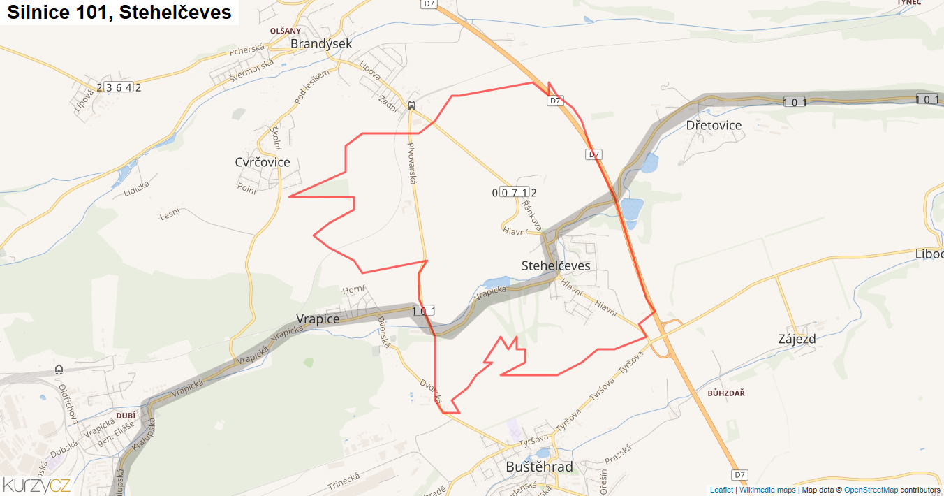 Stehelčeves, Silnice 101 - Mapa