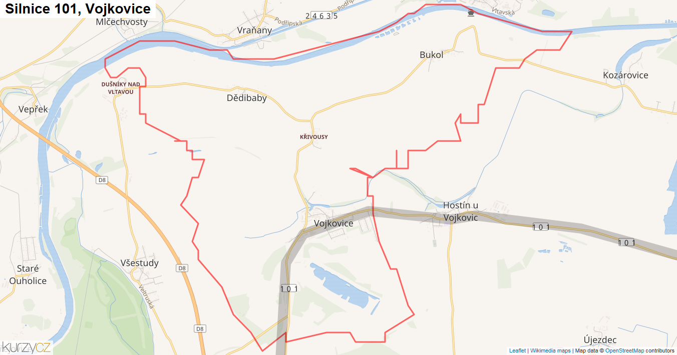 Vojkovice, Silnice 101 - Mapa