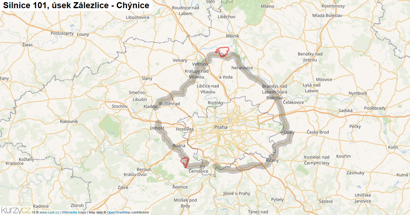 Úsek Zálezlice - Chýnice, Silnice 101 - Mapa