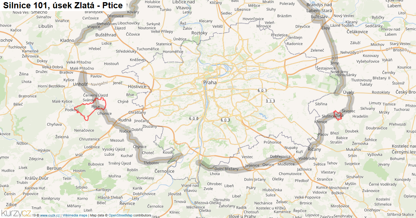 Úsek Zlatá - Ptice, Silnice 101 - Mapa