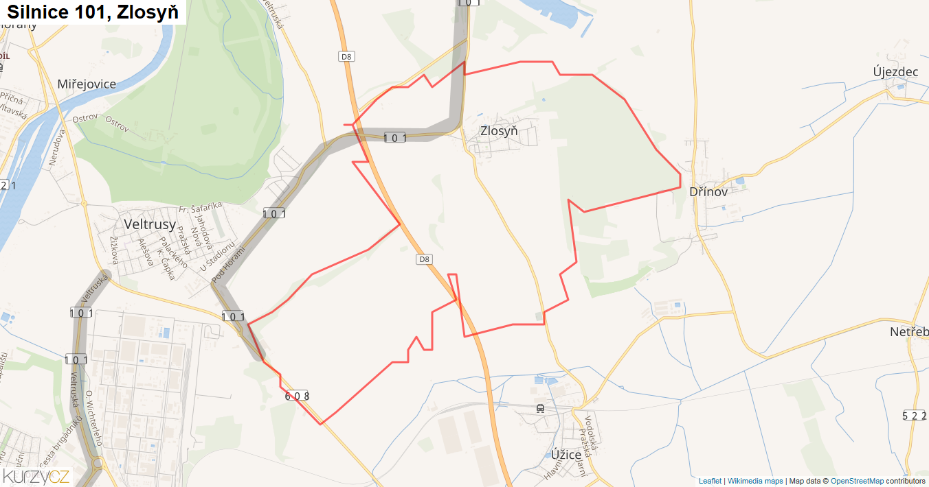 Zlosyň, Silnice 101 - Mapa