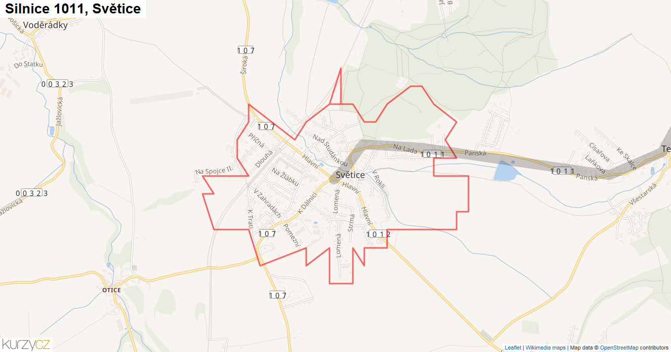Světice, Silnice 1011 - Mapa