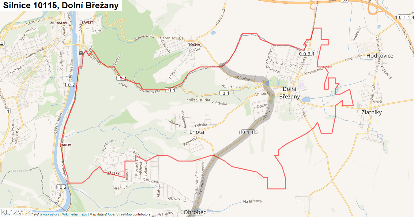 Dolní Břežany, Silnice 10115 - Mapa
