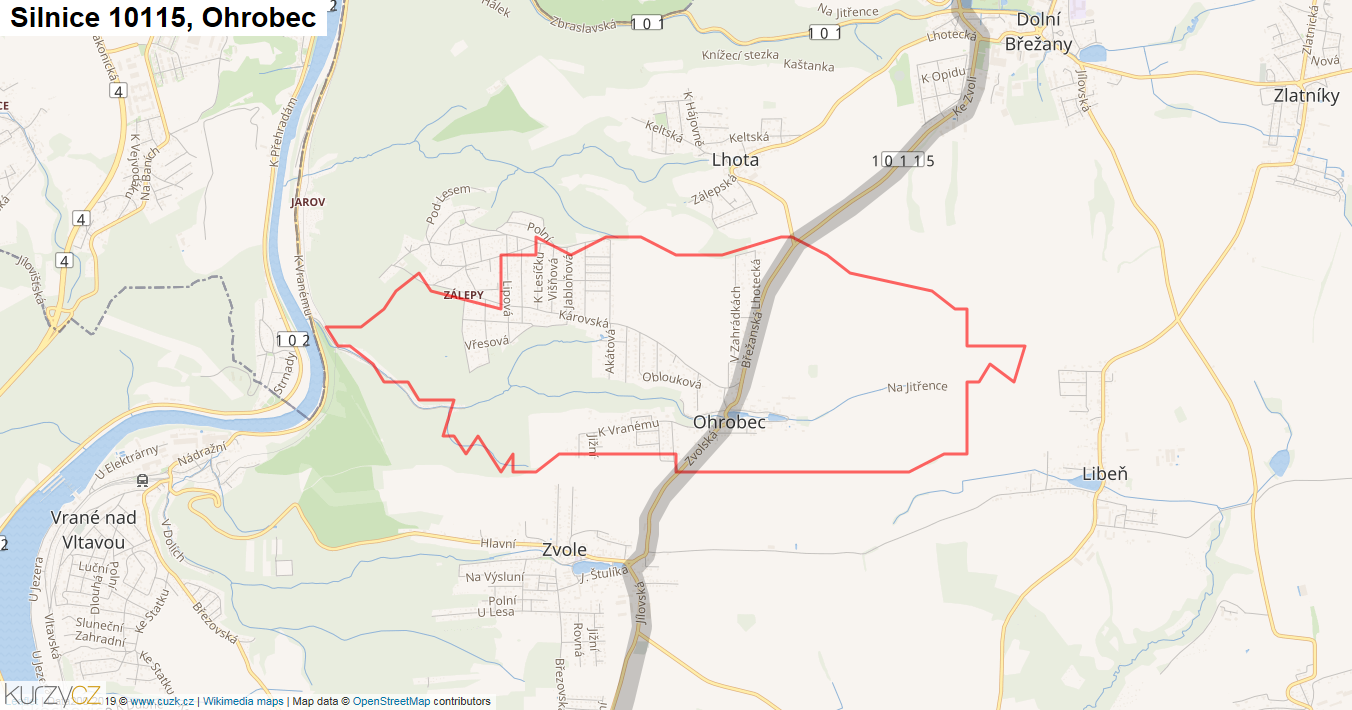 Ohrobec, Silnice 10115 - Mapa