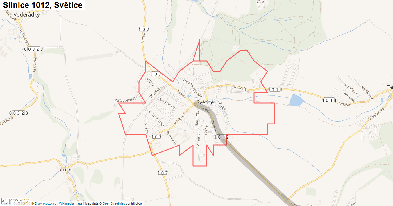 Světice, Silnice 1012 - Mapa