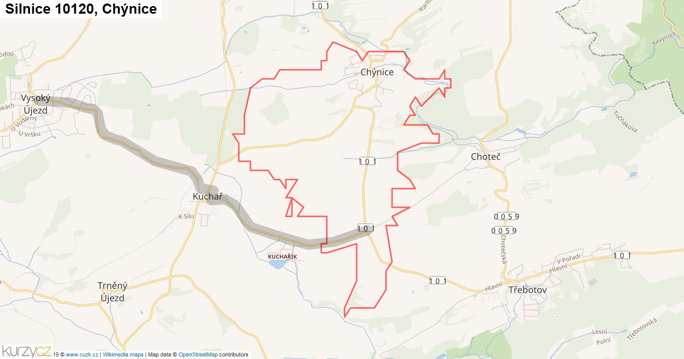 Chýnice, Silnice 10120 - Mapa