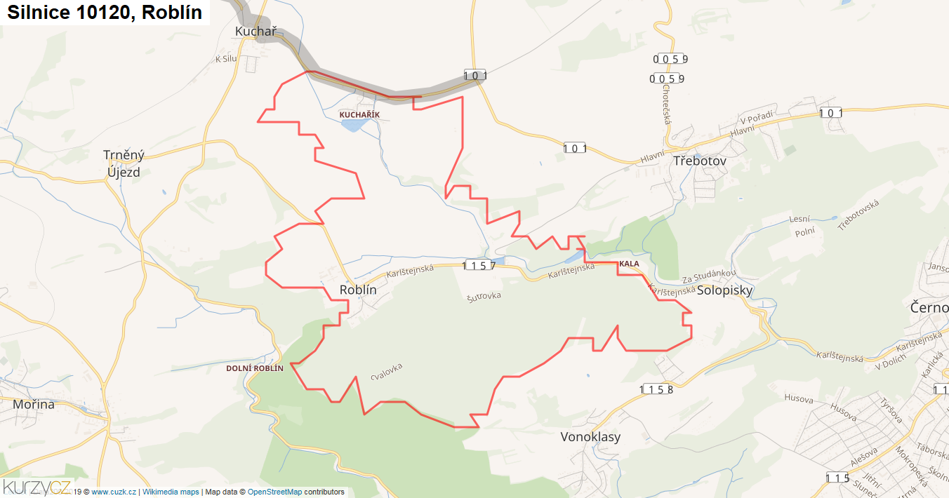 Roblín, Silnice 10120 - Mapa