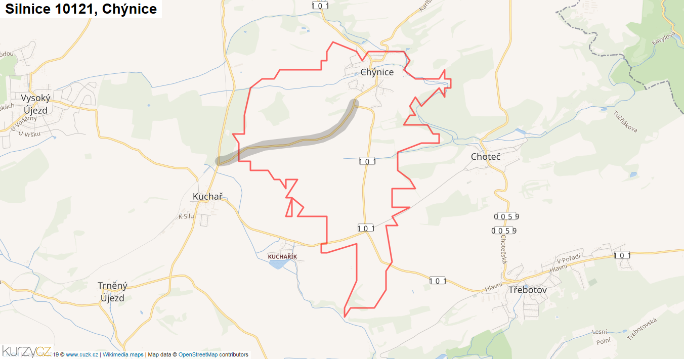 Chýnice, Silnice 10121 - Mapa