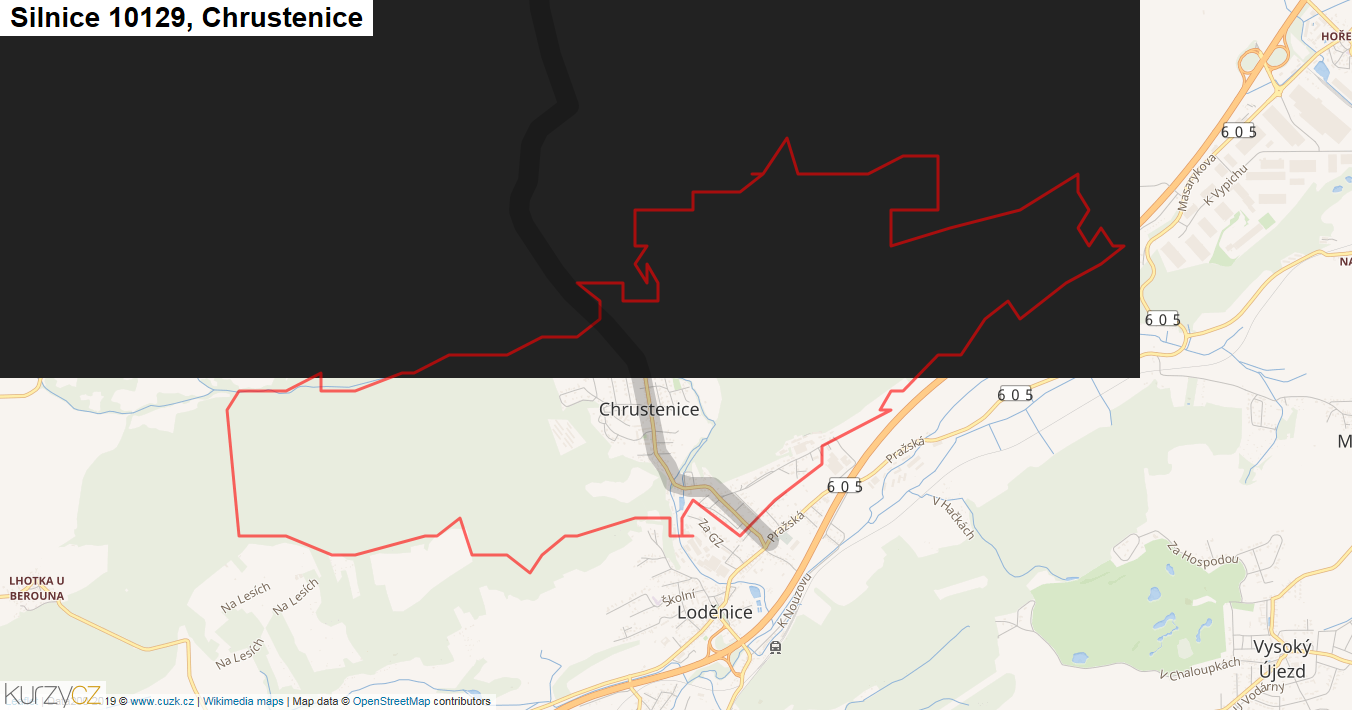 Chrustenice, Silnice 10129 - Mapa