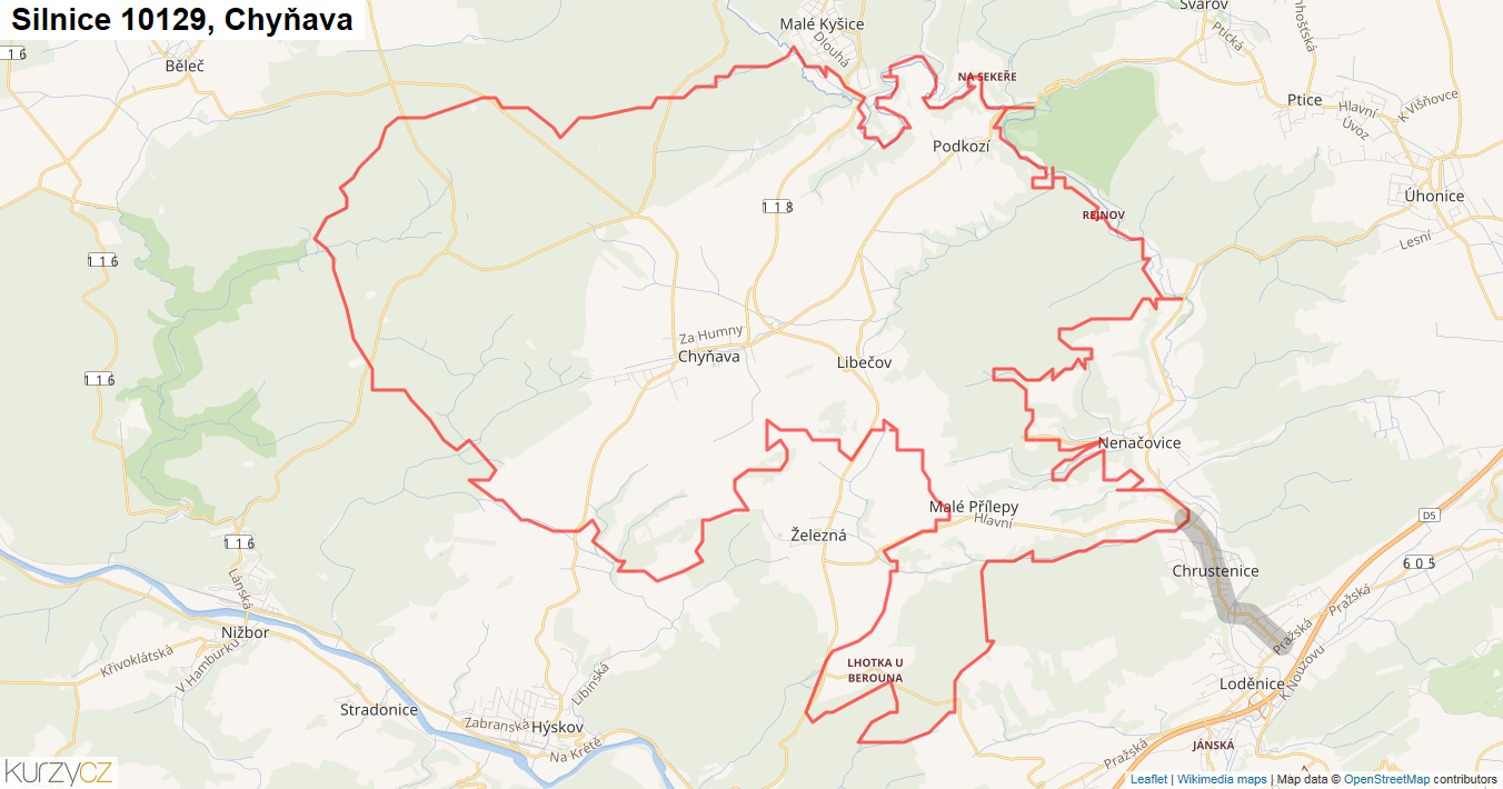 Chyňava, Silnice 10129 - Mapa