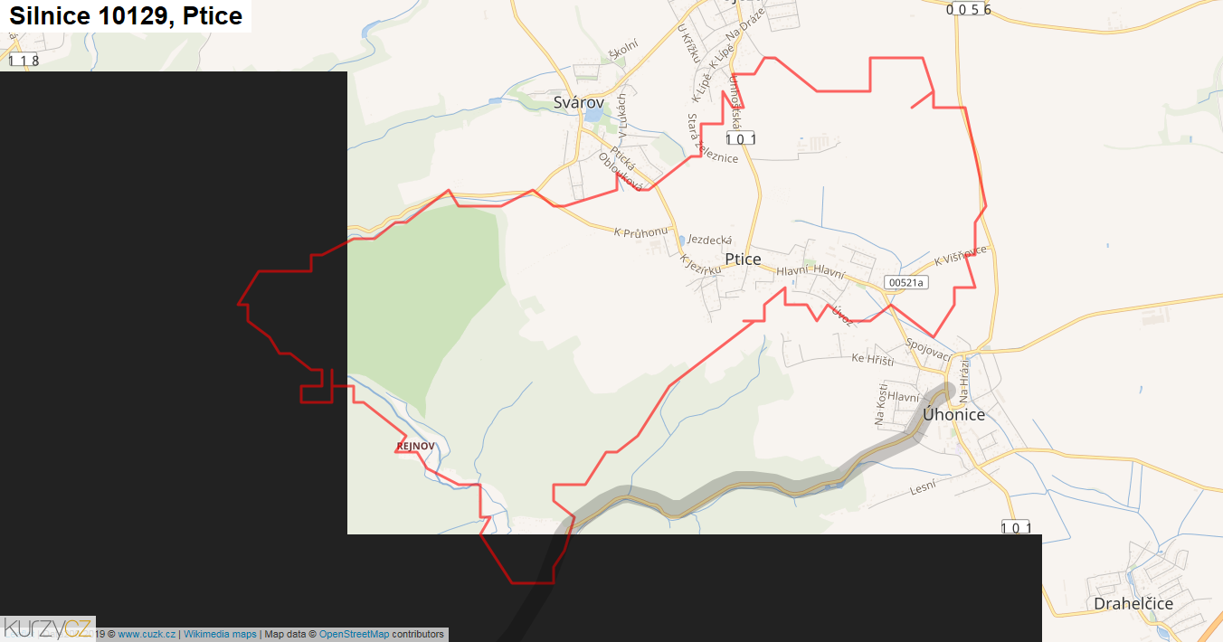Ptice, Silnice 10129 - Mapa