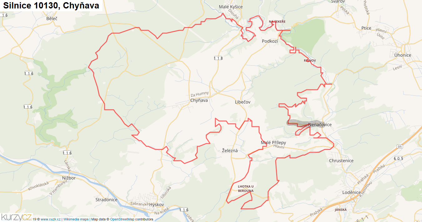 Chyňava, Silnice 10130 - Mapa