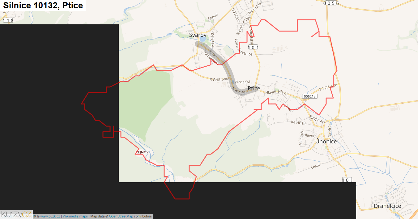 Ptice, Silnice 10132 - Mapa