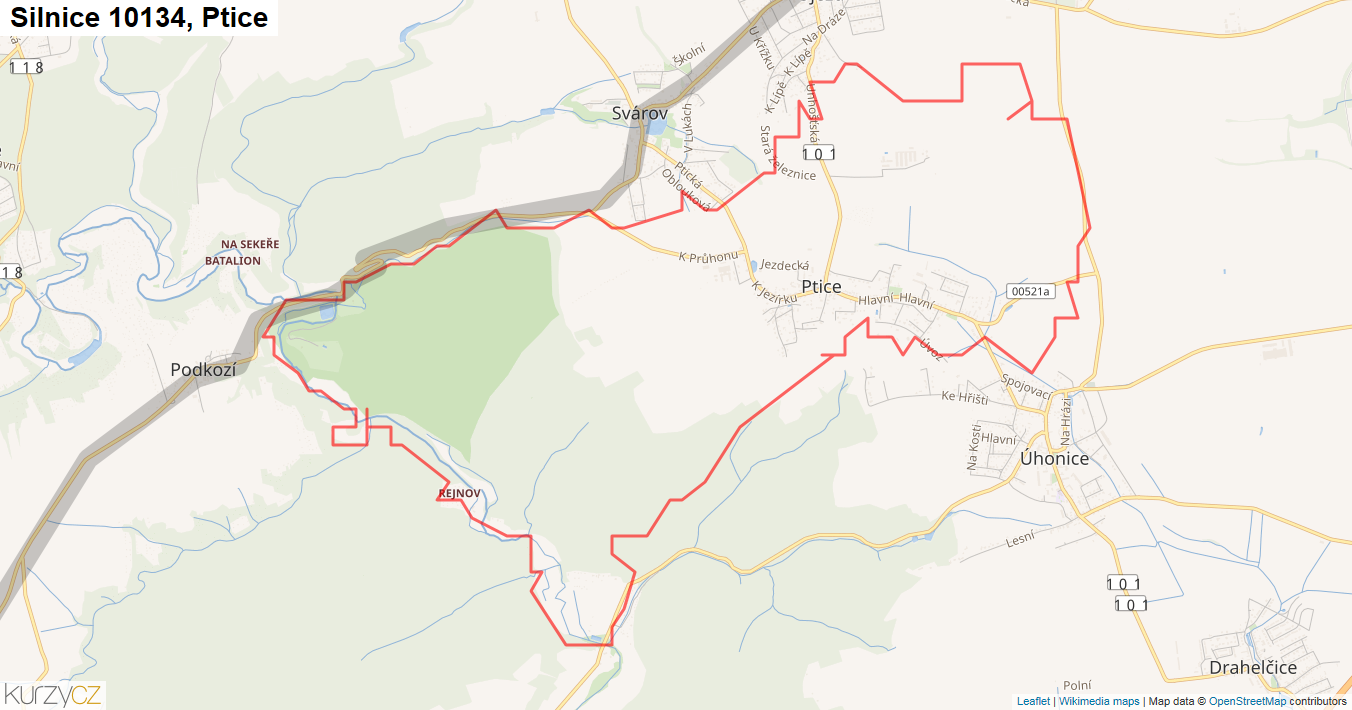 Ptice, Silnice 10134 - Mapa