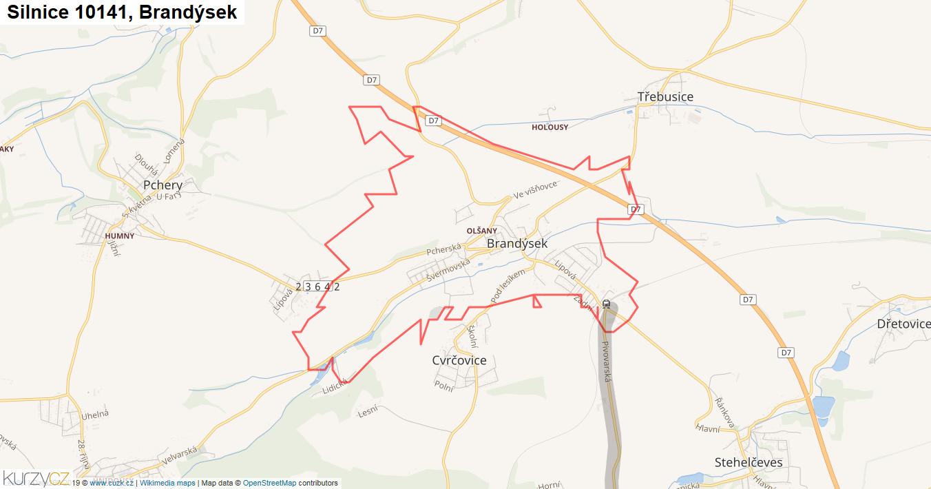 Brandýsek, Silnice 10141 - Mapa