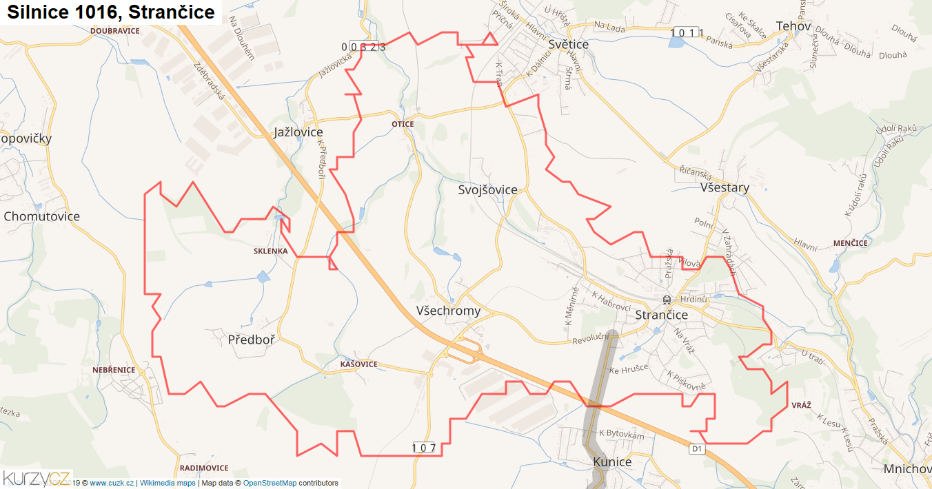 Strančice, Silnice 1016 - Mapa