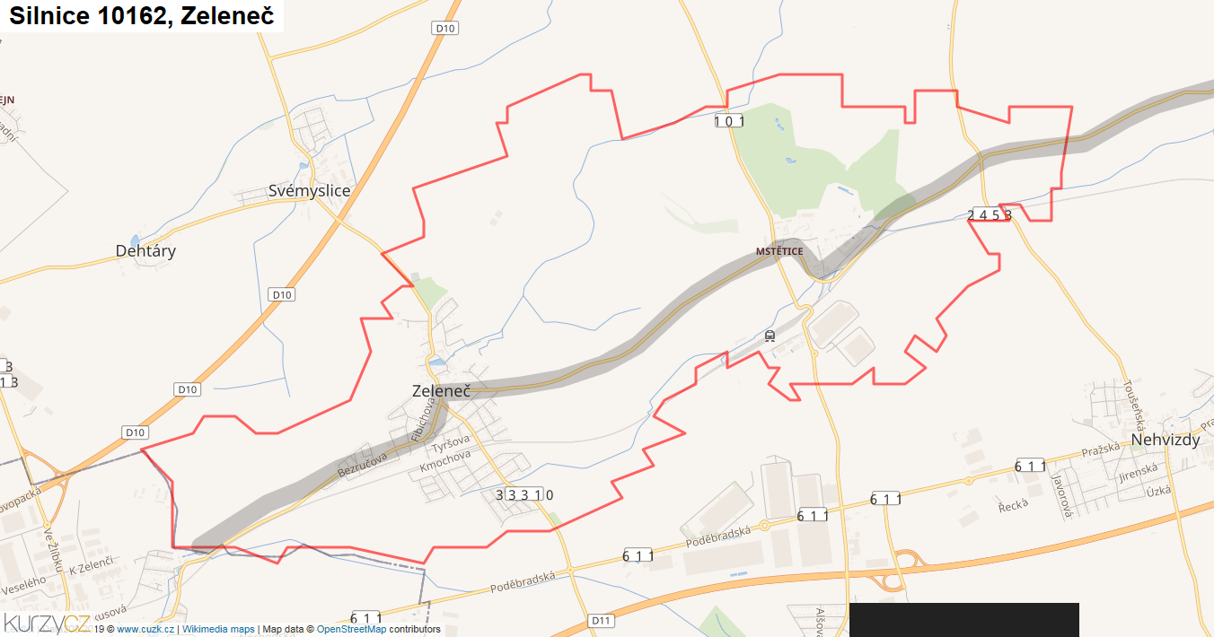 Zeleneč, Silnice 10162 - Mapa