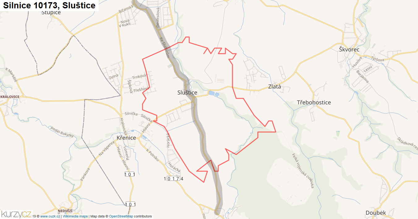 Sluštice, Silnice 10173 - Mapa