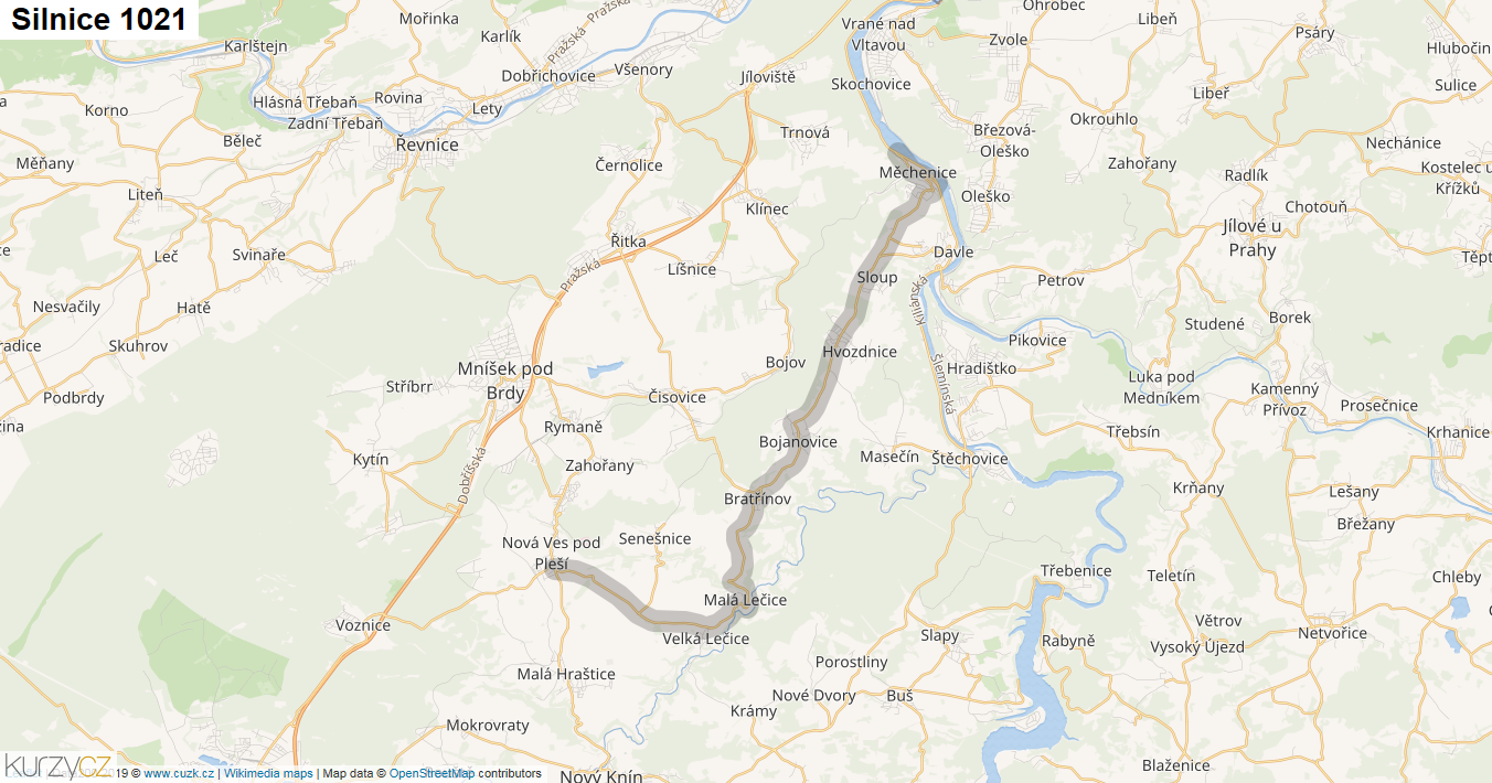 Silnice 1021 - mapa Silnice 1021