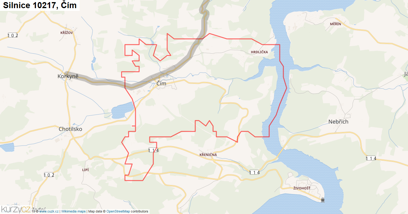 Čím, Silnice 10217 - Mapa