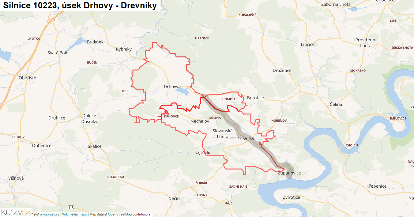 Úsek Drhovy - Drevníky, Silnice 10223 - Mapa