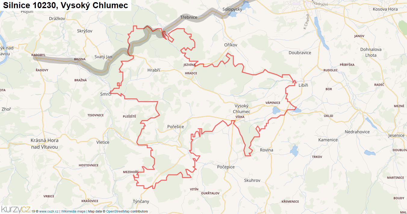 Vysoký Chlumec, Silnice 10230 - Mapa