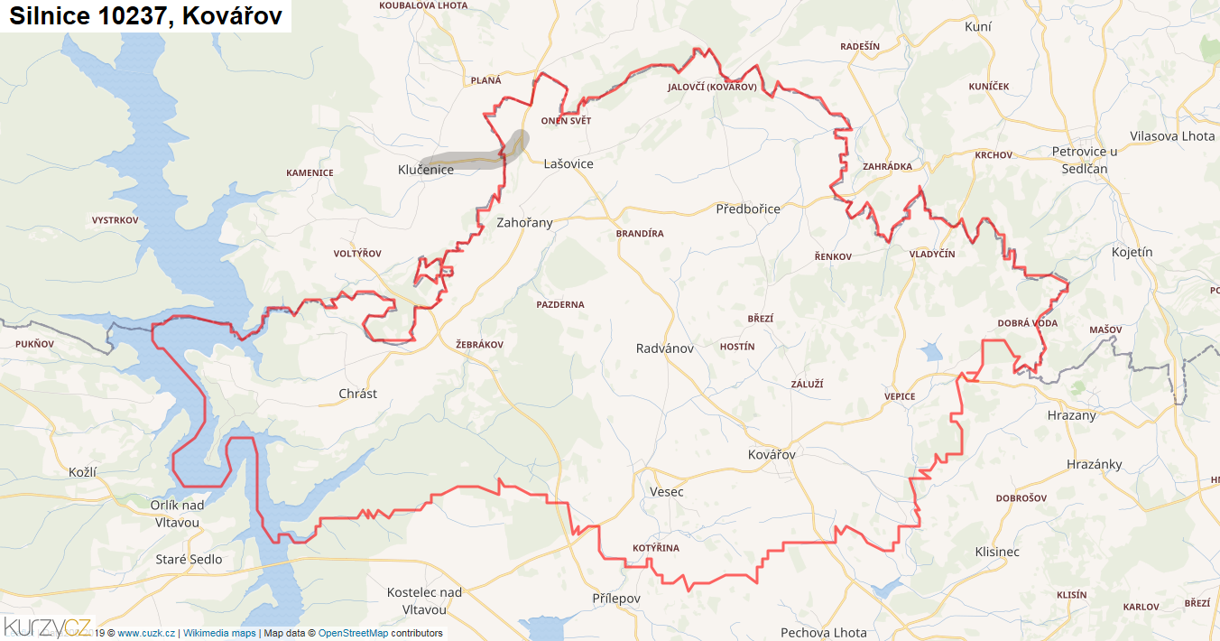 Kovářov, Silnice 10237 - Mapa