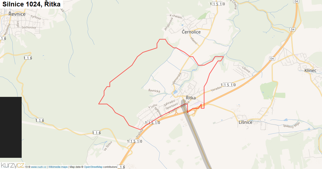 Řitka, Silnice 1024 - Mapa