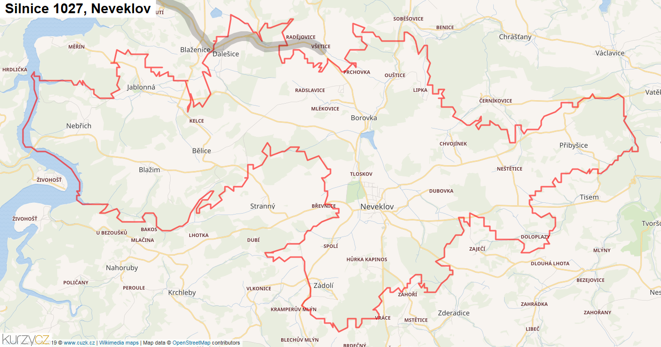 Neveklov, Silnice 1027 - Mapa