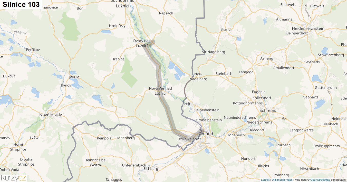 Silnice 103 - mapa Silnice 103