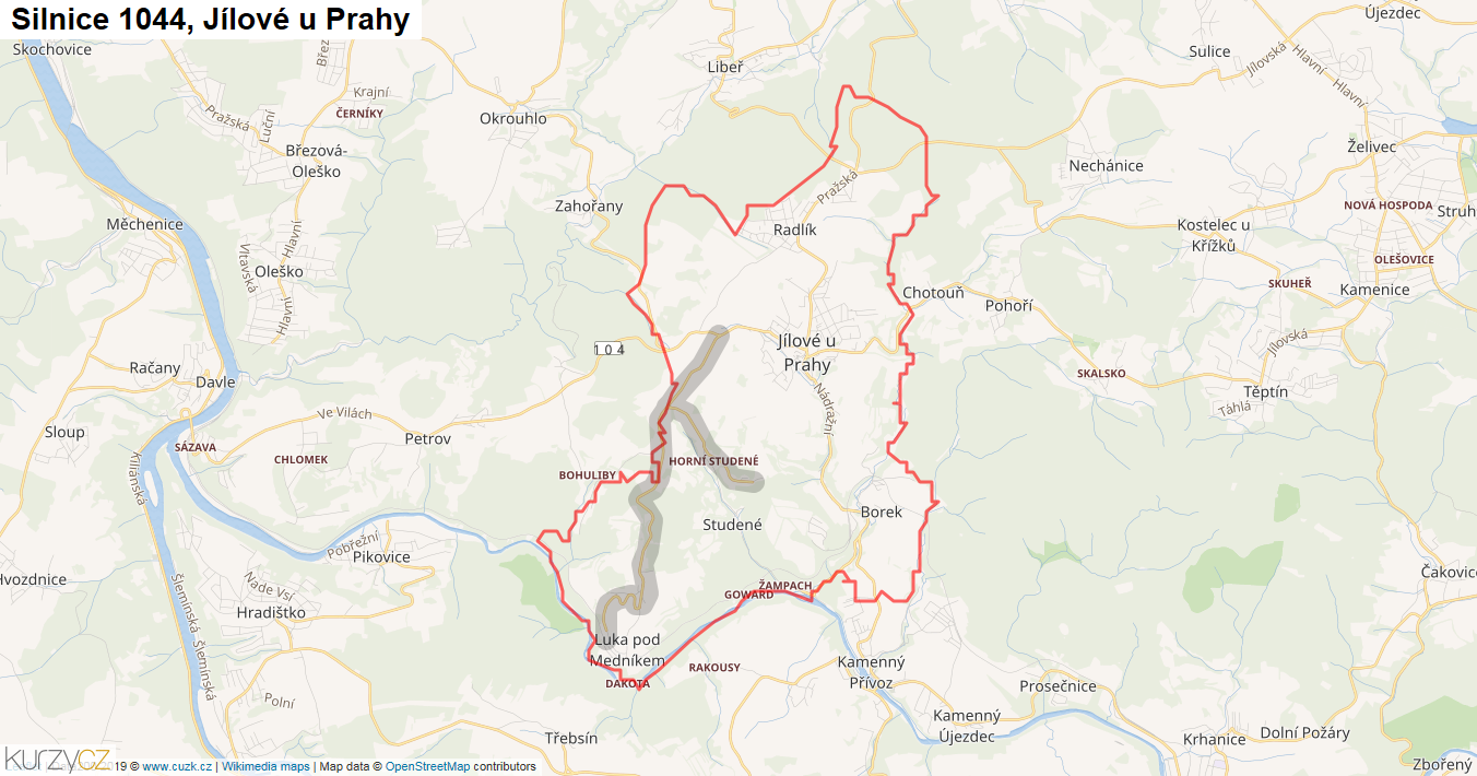 Jílové u Prahy, Silnice 1044 - Mapa