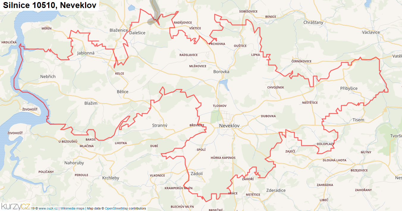 Neveklov, Silnice 10510 - Mapa