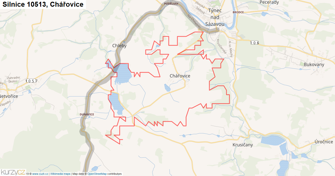 Chářovice, Silnice 10513 - Mapa