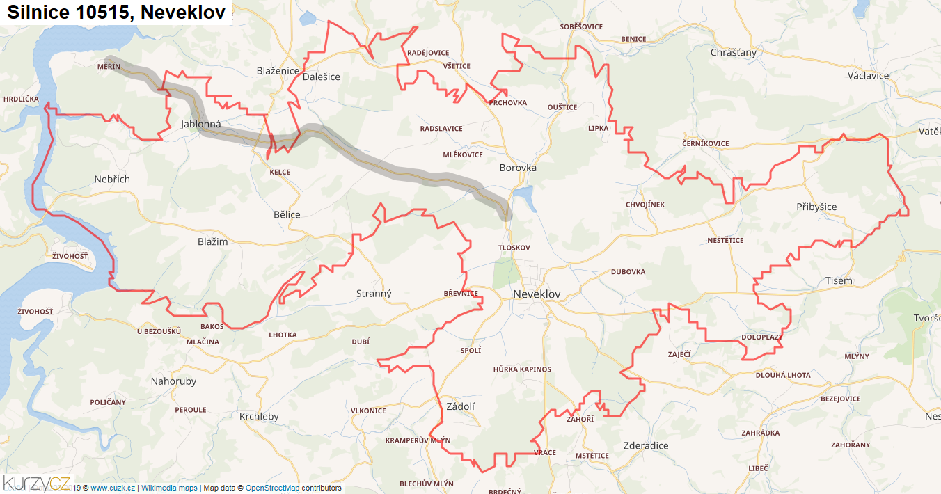 Neveklov, Silnice 10515 - Mapa