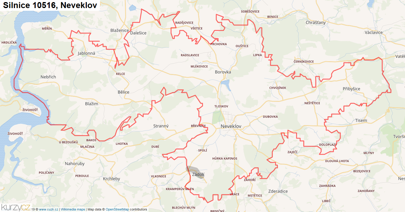 Neveklov, Silnice 10516 - Mapa